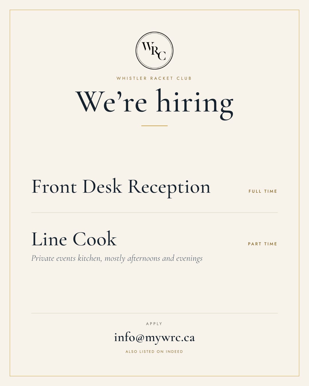 Hiring card, style A: Classic editorial