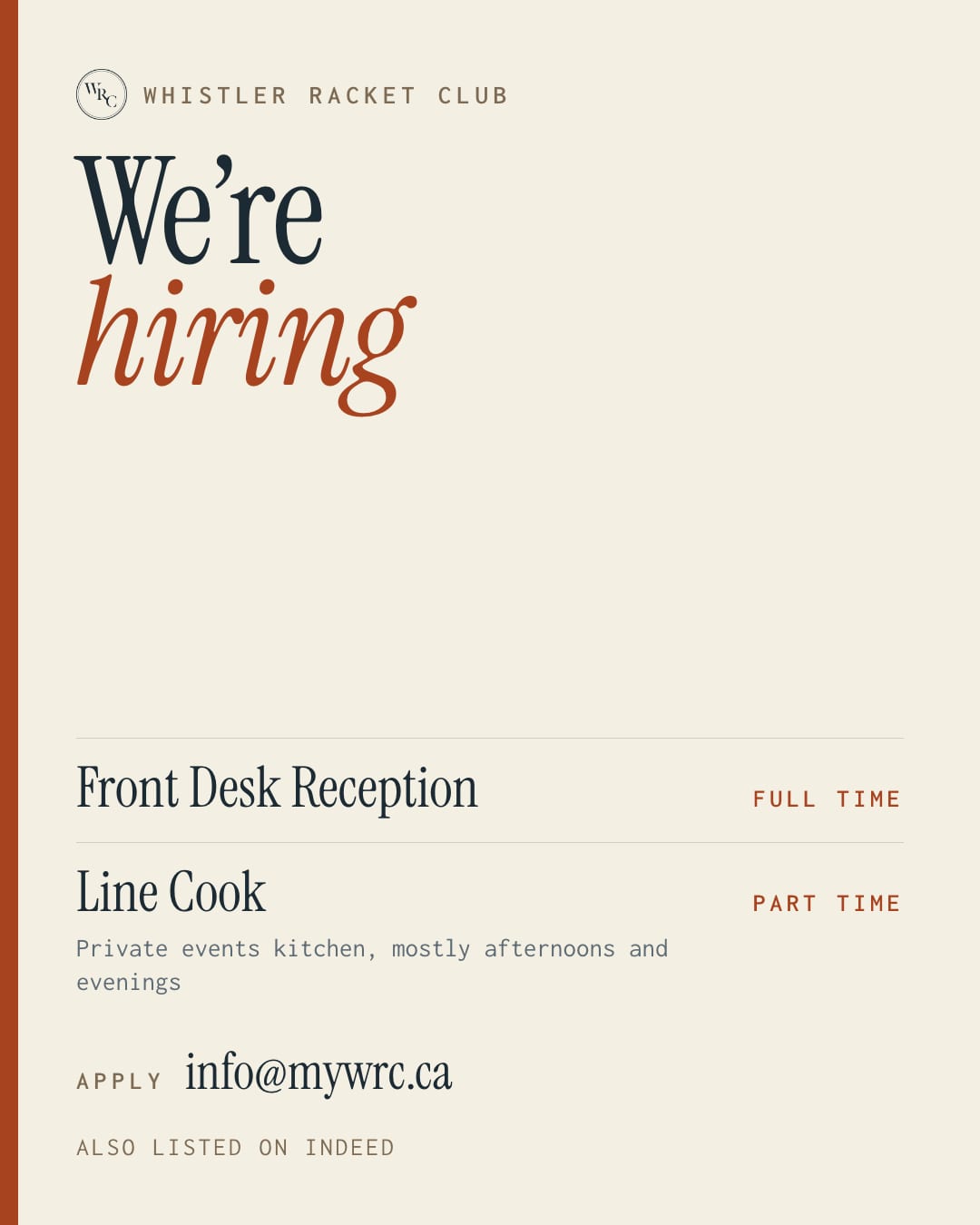 Hiring card, style I: Serif and mono