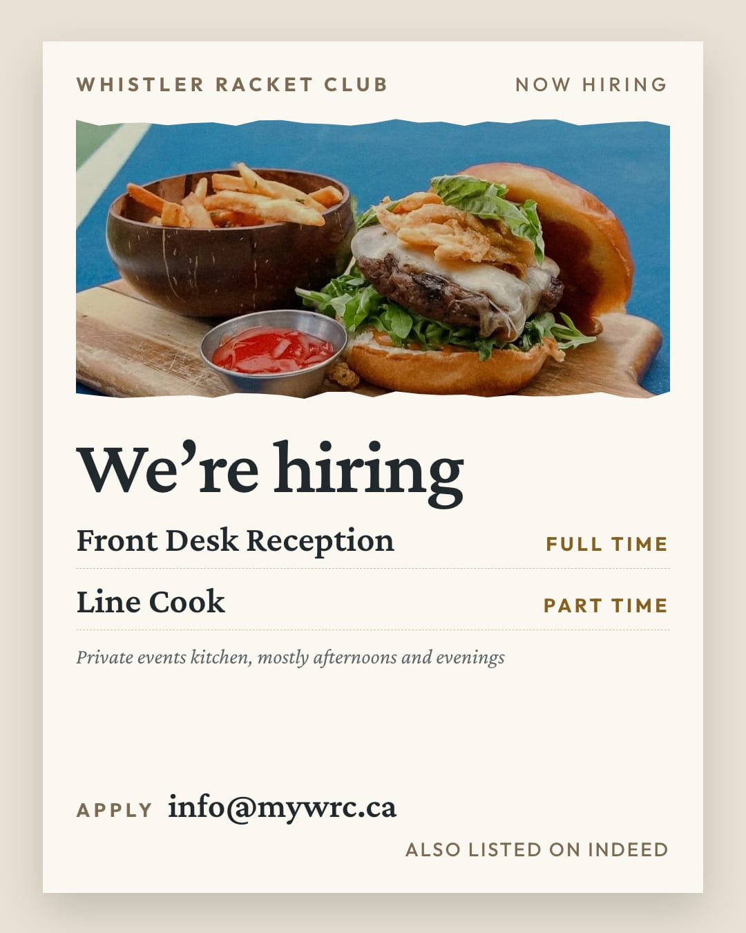 Hiring card, style N: Torn print